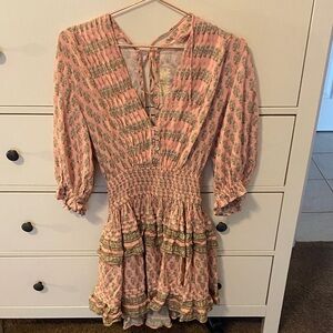 Jen's Pirate Booty Pink and Green Boho Tiered Mini Dress